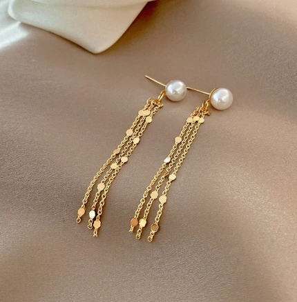 boucles oreilles or jaune + perles